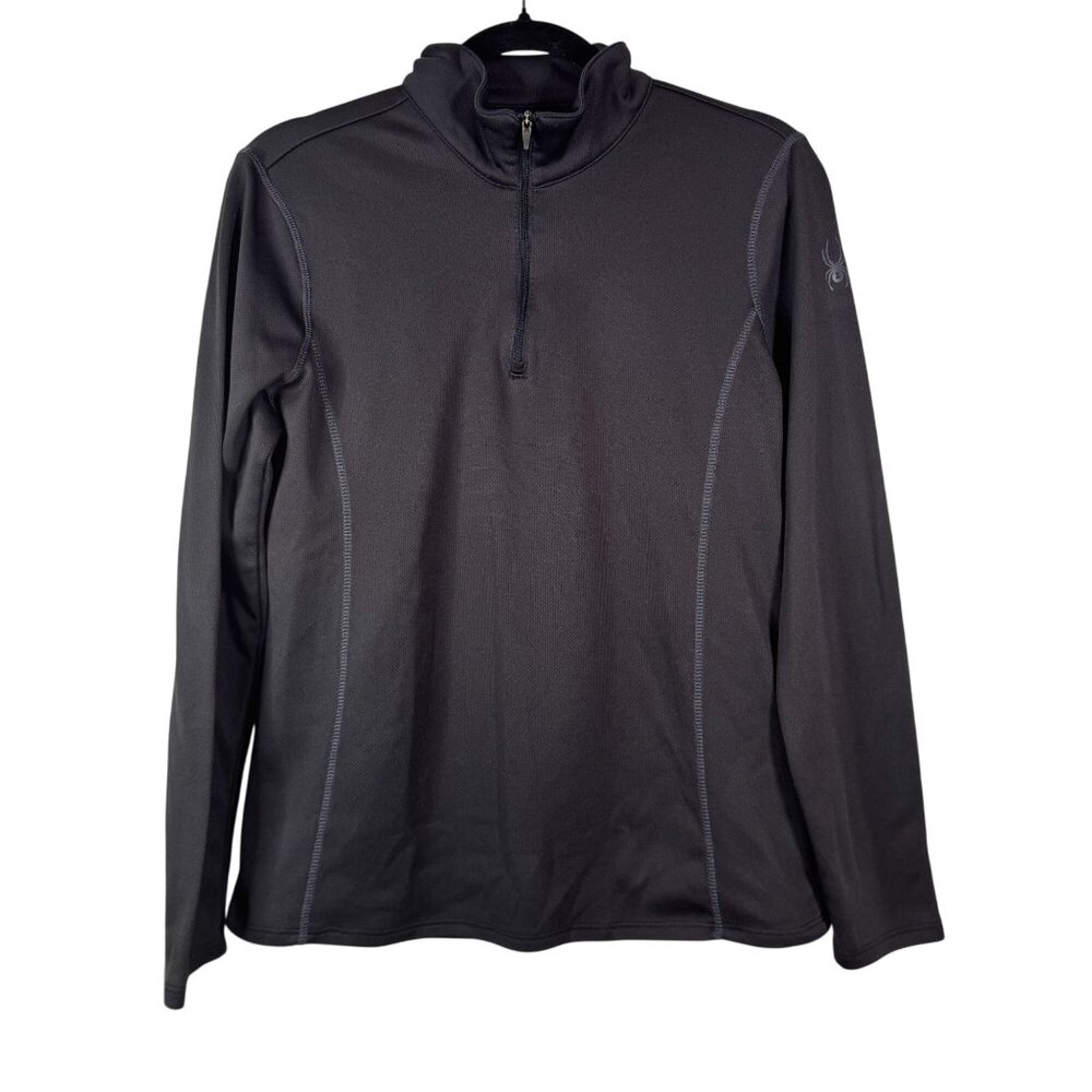 Spyder Mens Black Long Sleeve Lightweight 1/4 Zip Pullover Sweater Sz L Athletic